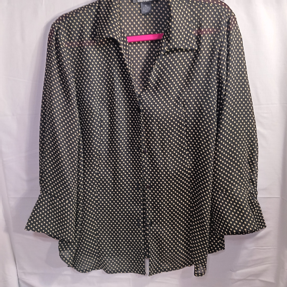 Chapter One Black and And Beige Polka Dot Button Down Shirt. Very Light